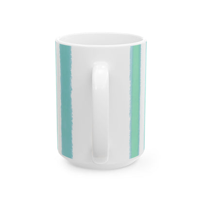 Watercolor Stripes Ceramic Mug in Green Aqua