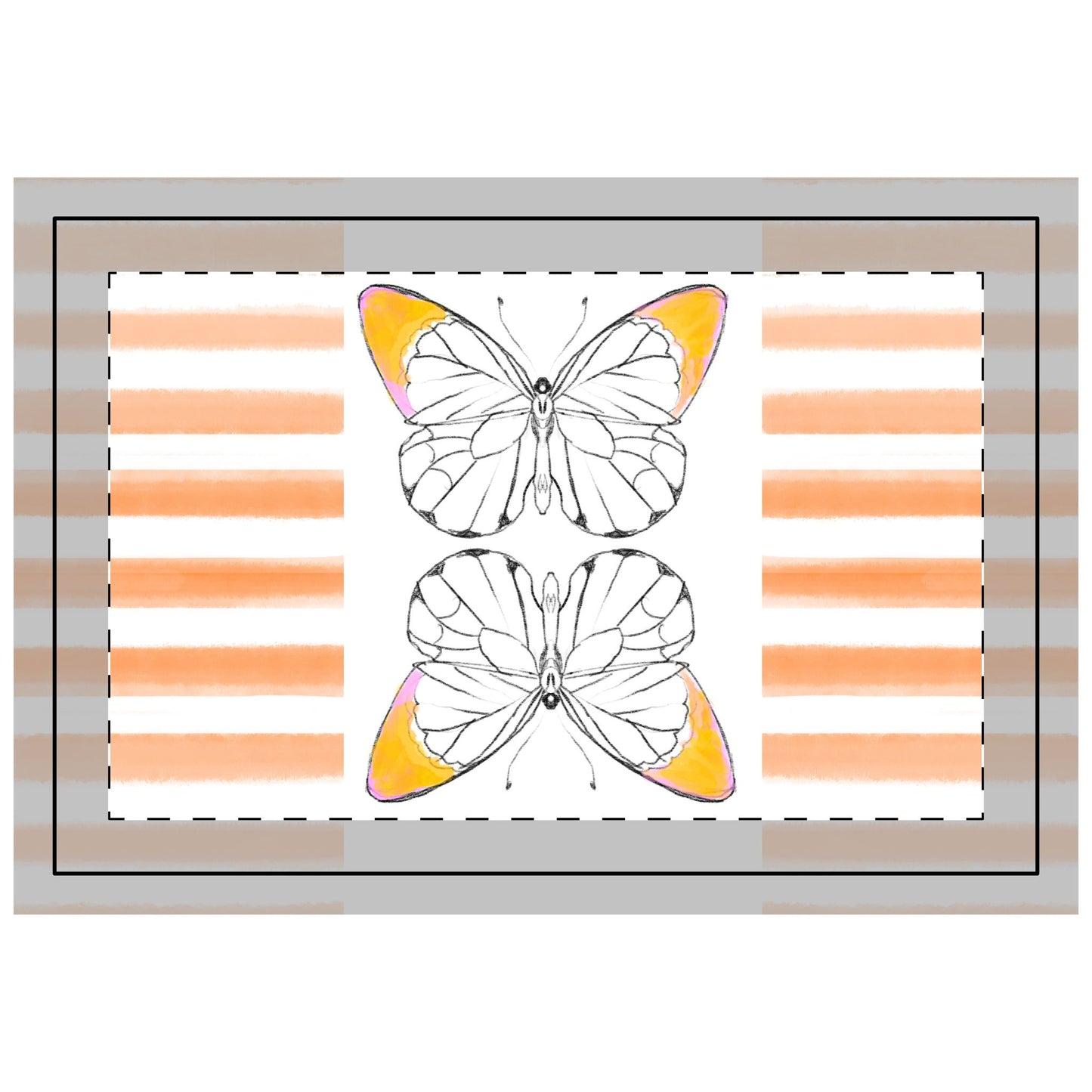Butterfly Chroma Stripes, Poly Quilted Placemat, Orange, Fabric Background Bright White