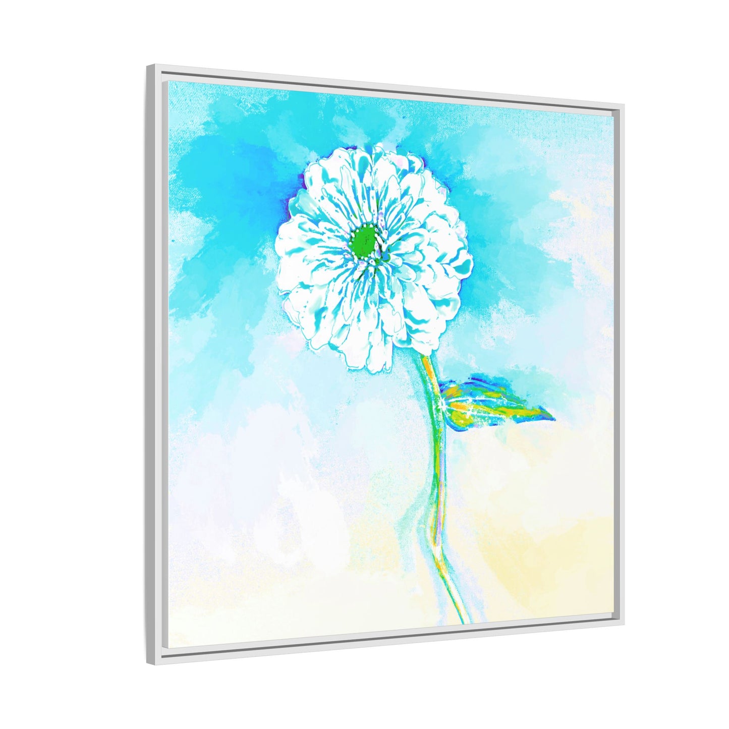 Zinnia Color Splash Matte Canvas Aqua Framed