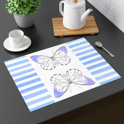 Butterfly Chroma Stripes Placemat, Cotton 1pc, Periwinkle Blue  (Background Fabric Creamy White)