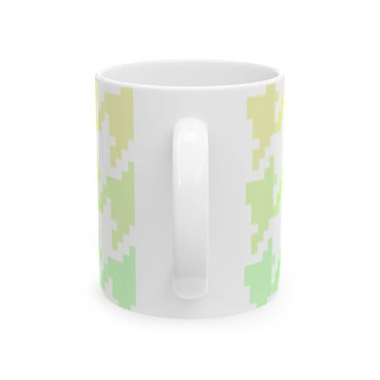 Houndstooth Fun in Green and Yellow Ceramic Mug, 11oz