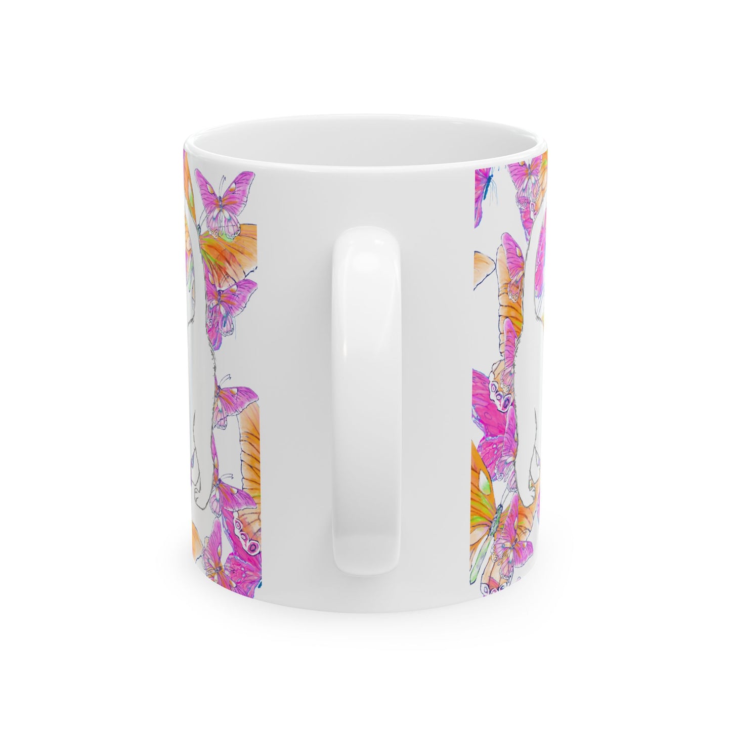 Kitty Flutter Ceramic Mug, Pink/Orange, (11oz, 15oz)