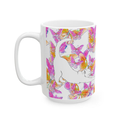 Kitty Flutter Ceramic Mug, Pink/Orange, (11oz, 15oz)
