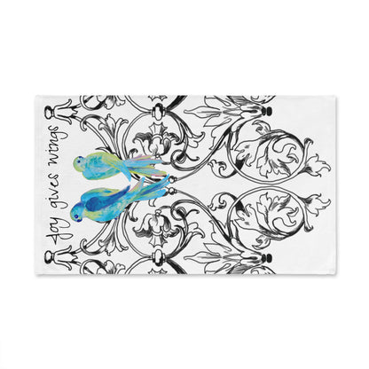 Hand Towel Wrought Iron Whimsy "Joy gives wings"