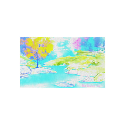 Inspirational Landscapes Indoor/Outdoor Area Rug,"The future is here",  Blue, Aqua, and Yellow