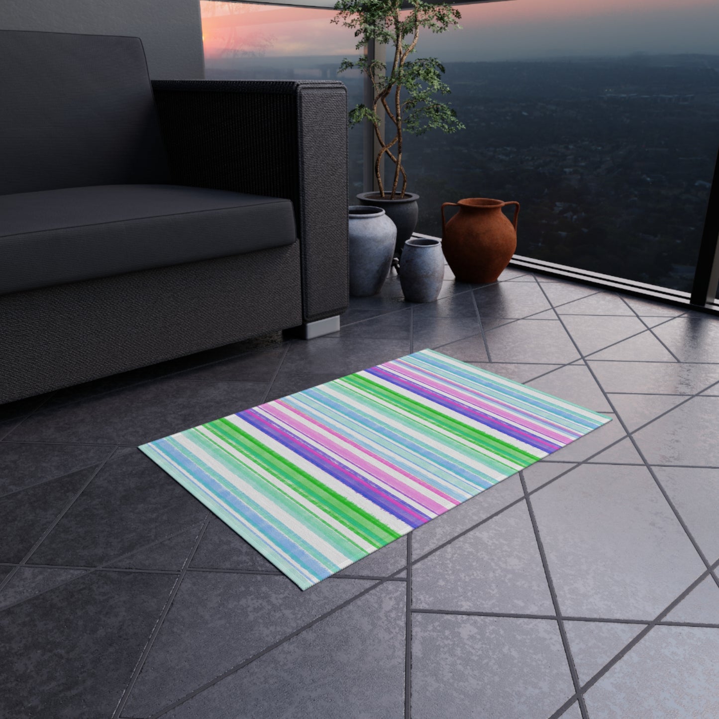 Watercolor Stripes Outdoor Rug