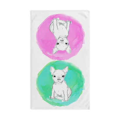 Dogi Fun Circles and Chihuahuas Hand Towel in Raspberry and Aqua-Green