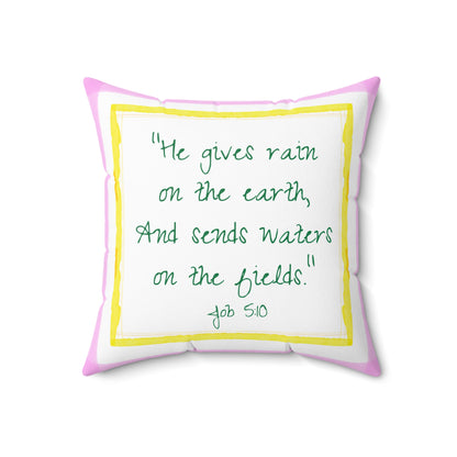 Kitty Fun Polyester Square Pillow "He give rain..."