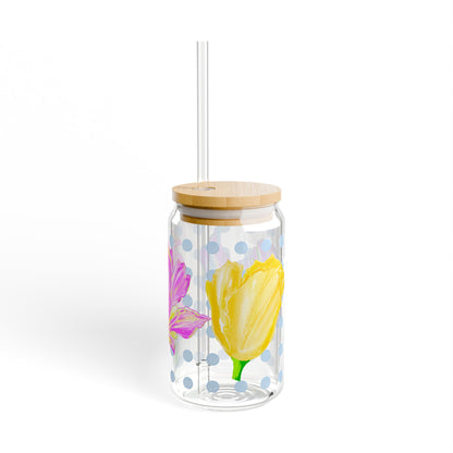 Vibrant Tulips Sipper Glass, 16oz, Lilac, Pink