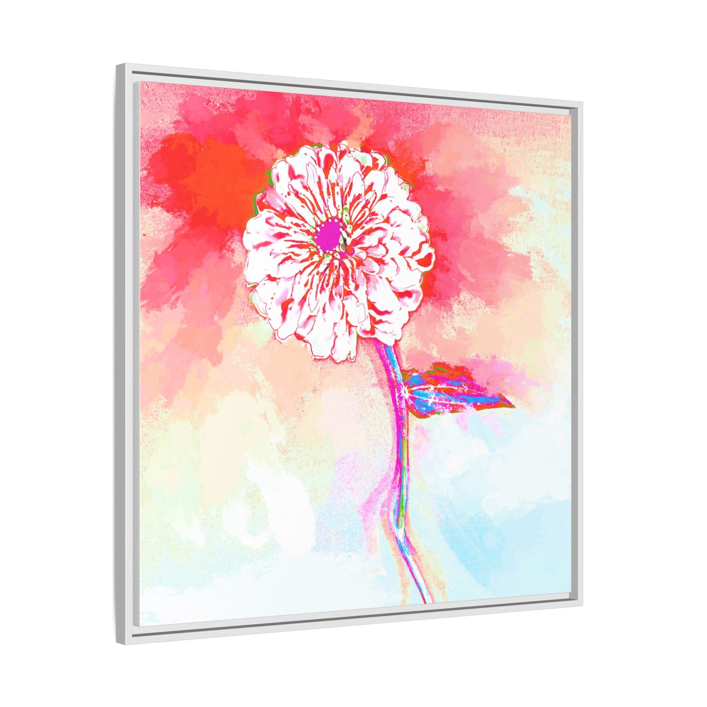 Zinnia Color Splash Matte Canvas Red Framed