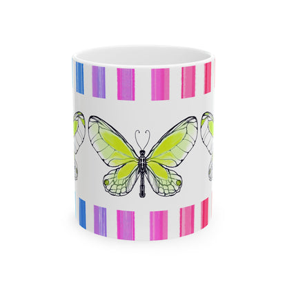 Mugs Butterfly Rainbow Stripe Ceramic Mug in Lime