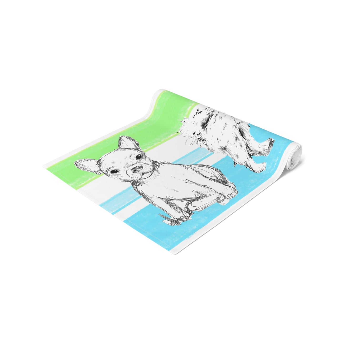 Dogi Butterfly Flutter Table Runner 16" x72" , (Cotton Creamy White Background OR Poly Bright White Background) Aqua and Green