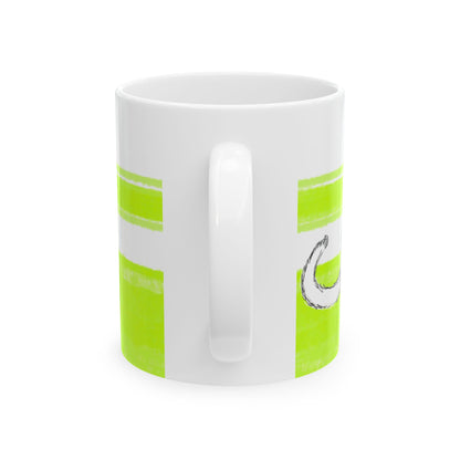 Mega Stripe Kitty Butterfly Flutter Ceramic Mug Lime