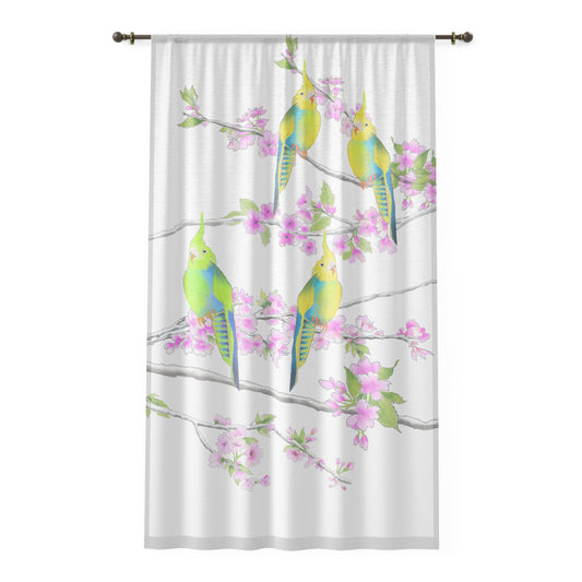Window Treatments Sheers Curtain D Cherry Blossoms & Jolly Birds