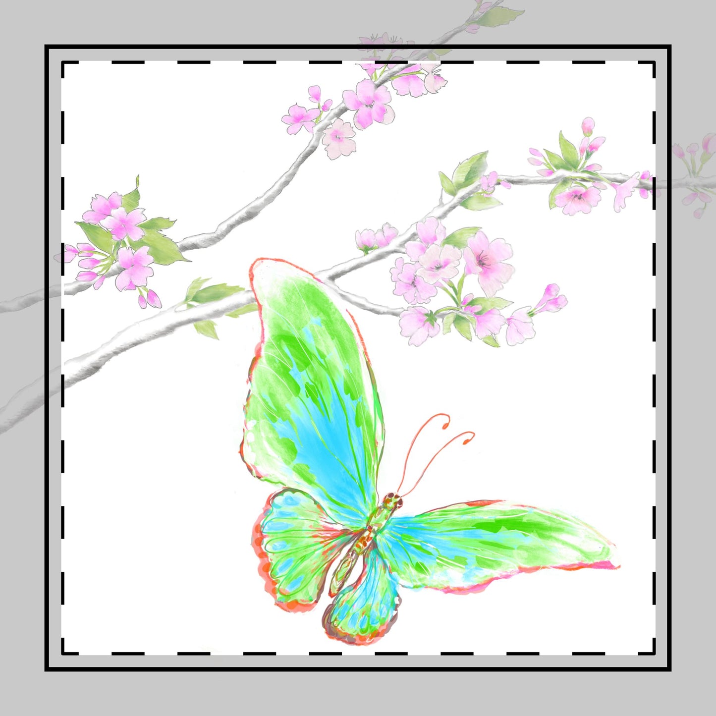 Butterfly Blossoms Glide Poly Twill Napkin in Green, Background fabric Brighter White , #2