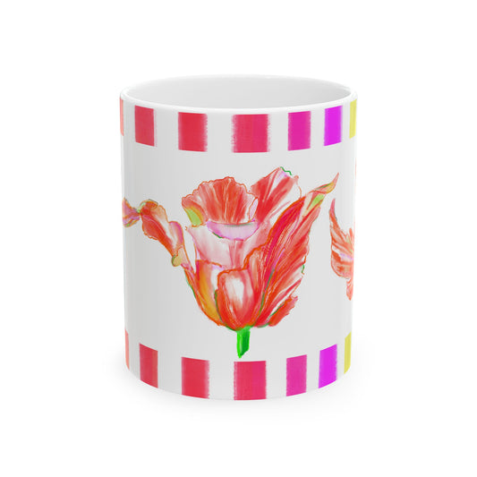 Tulip Love Ceramic Mug (11oz, 15oz) Orange, Pink