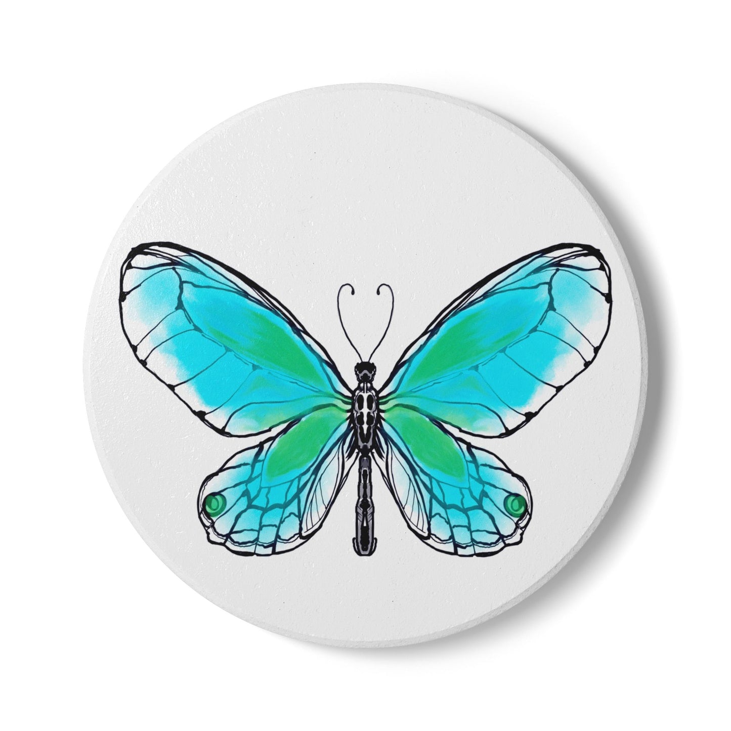 Butterfly Blossom Romp Ceramic Coaster, Aqua