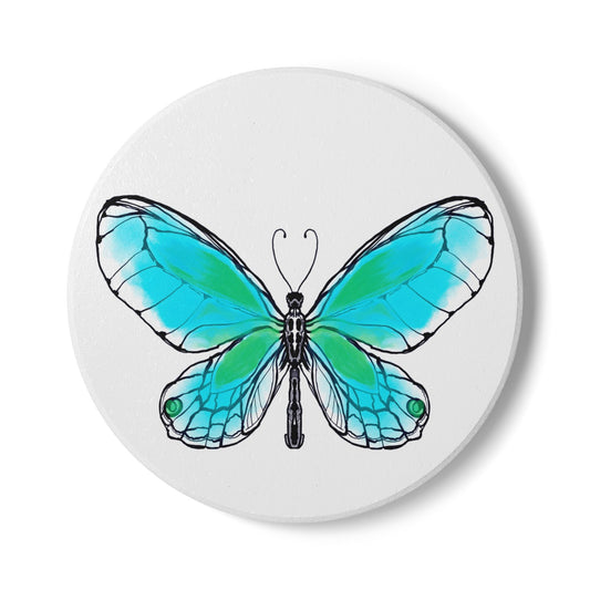 Butterfly Blossom Romp Ceramic Coaster, Aqua