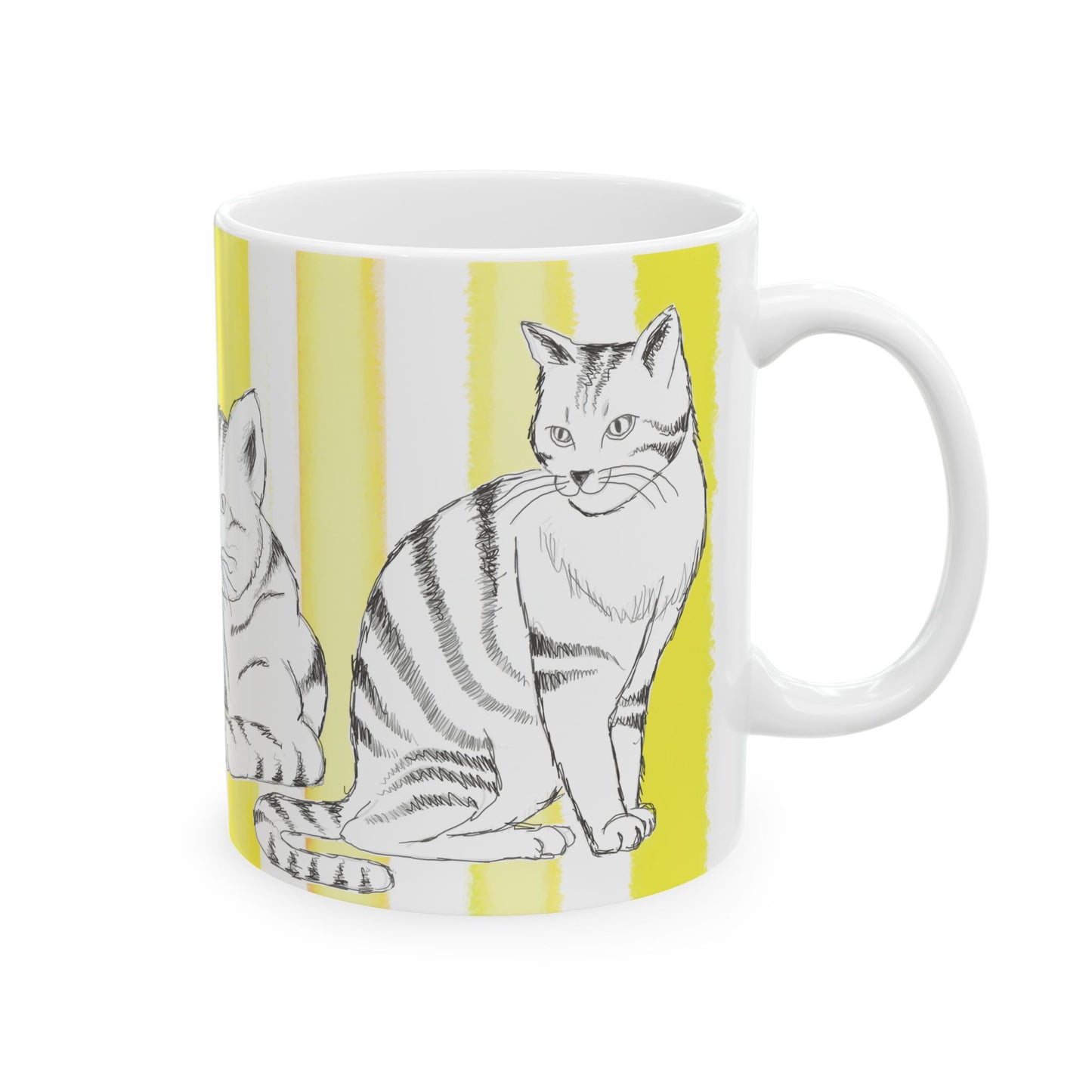 Kitty Fun Mug with Yellow Stripes