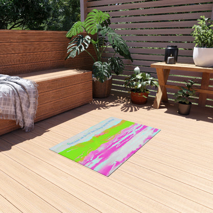 Inspirational Landscapes Indoor/Outdoor Rug "Because We Do Not Dare, Life Becomes Difficult" Green and Raspberry