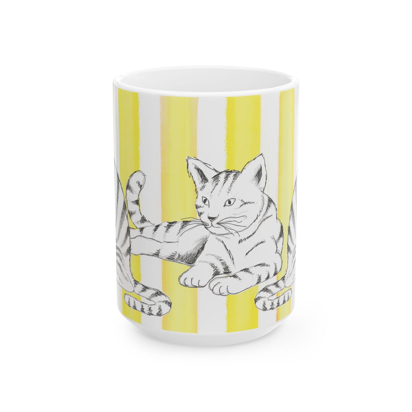 Kitty Fun Mug with Yellow Stripes