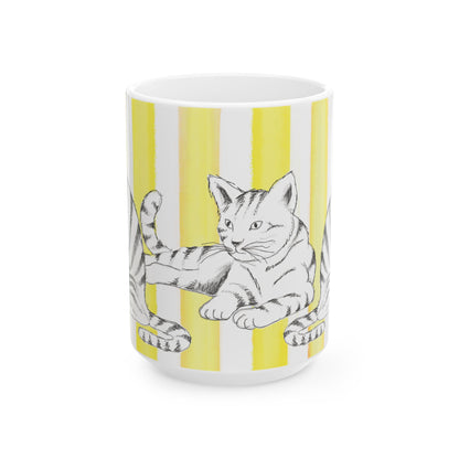 Kitty Fun Mug with Yellow Stripes
