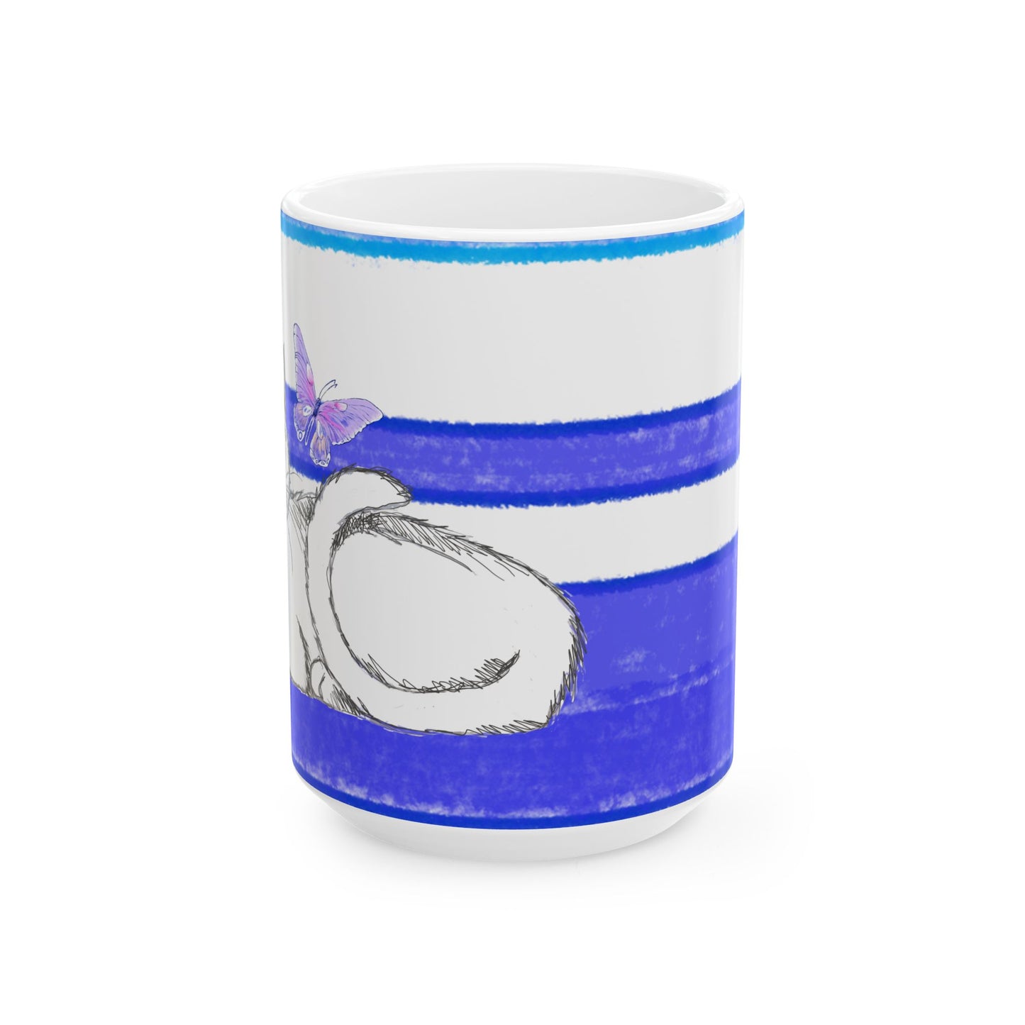 Mega Stripe Kitty Butterfly Flutter Ceramic Mug Ultramarine