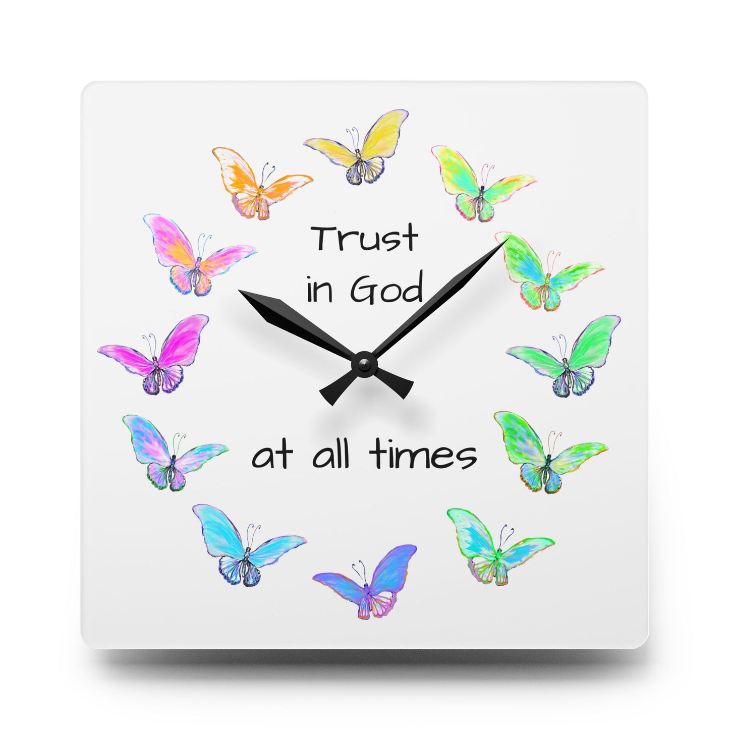 Blossom Glide Acrylic Wall Clock Trust God at all times