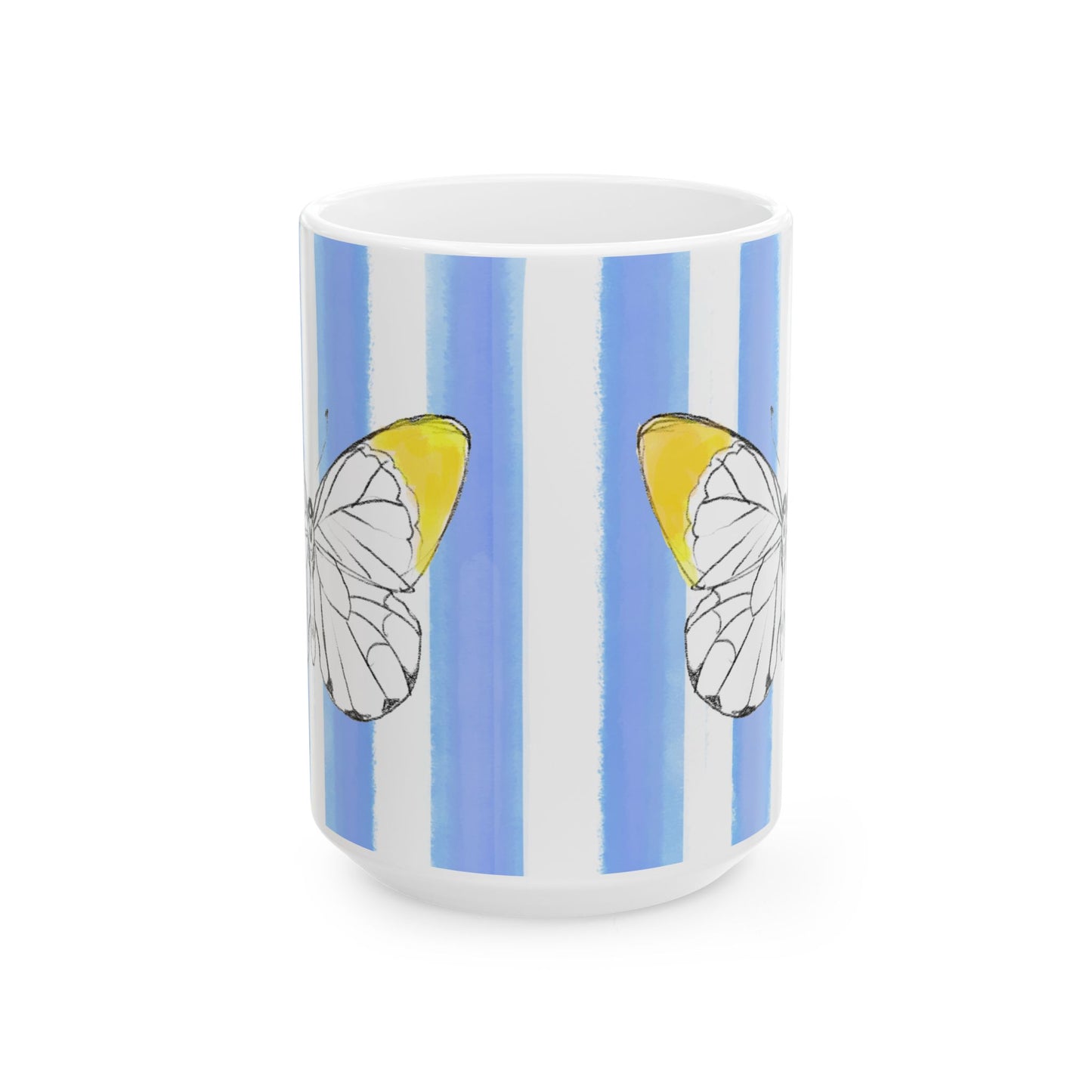 Butterfly Chroma Ceramic Mug in Yellow with Periwinkle Blue Stripes