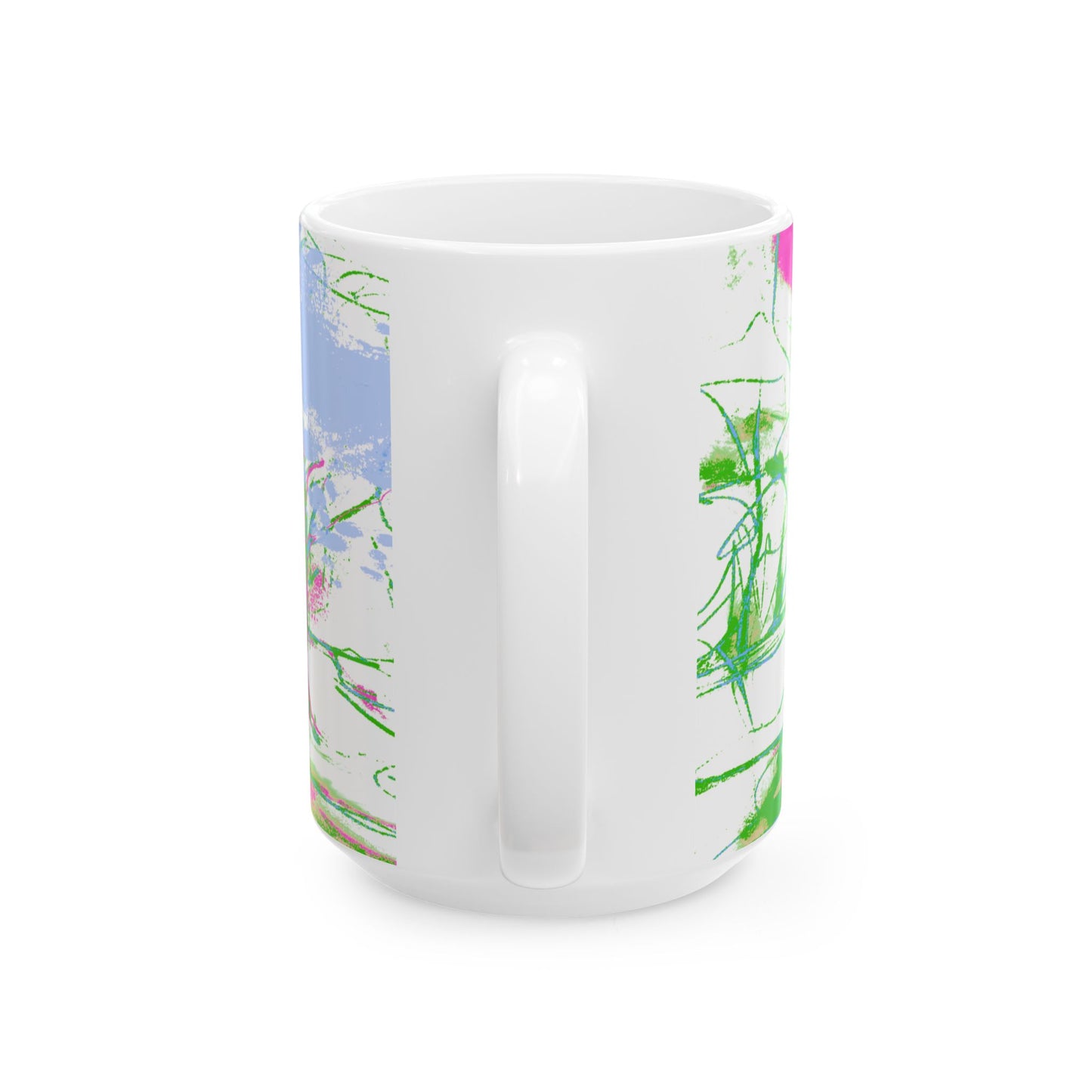 Joyful Landscapes Ceramic Mug in Green and Lavender, 11oz, 15oz.