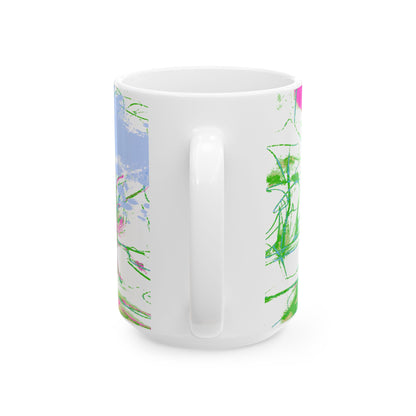 Joyful Landscapes Ceramic Mug in Green and Lavender, 11oz, 15oz.