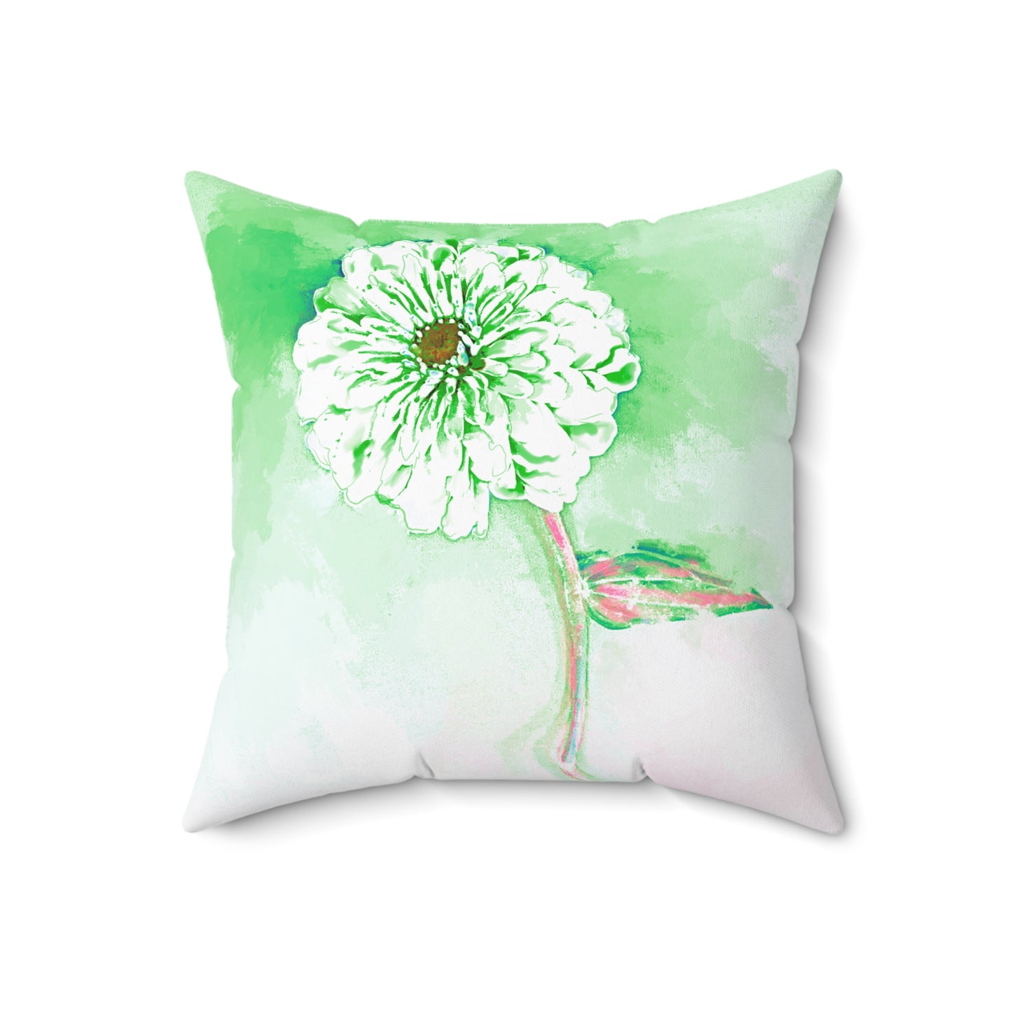 Zinnia Color Splash Spun Polyester Square Pillow Green, Yellow Green