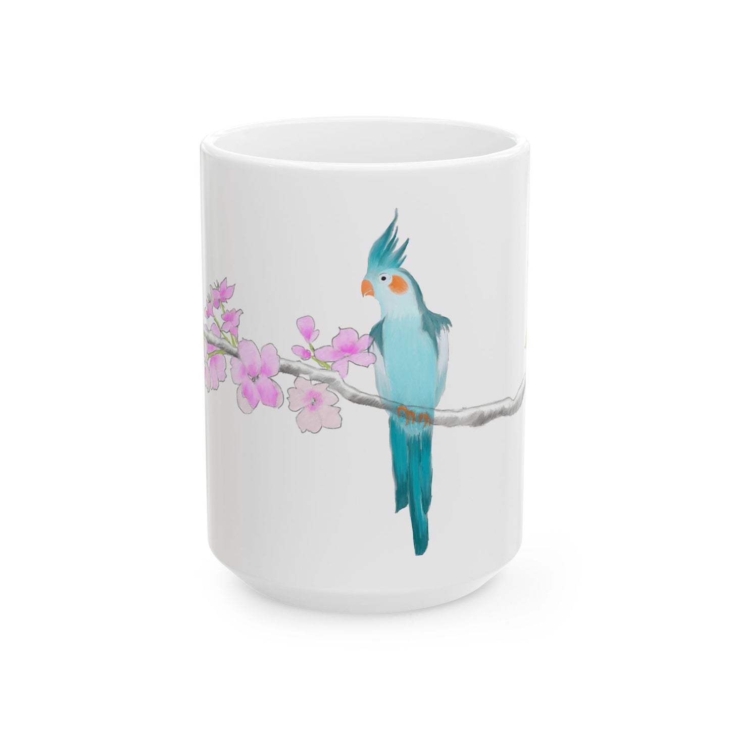 Jolly Birds Ceramic Mug, (11oz, 15oz) Teal birdie