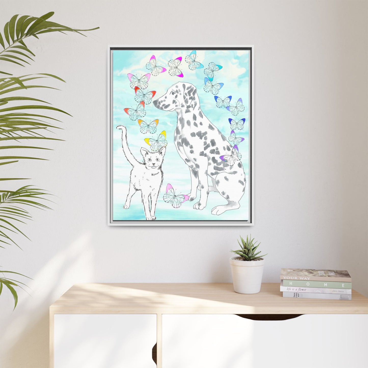 Butterfly Chroma Friendship Matte Canvas, Framed  (White)