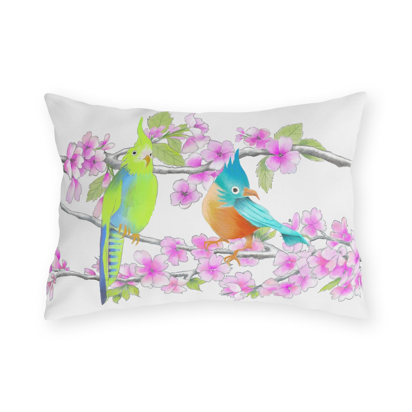 Outdoor Pillows Lumbar Birdies and Cherry Blossoms