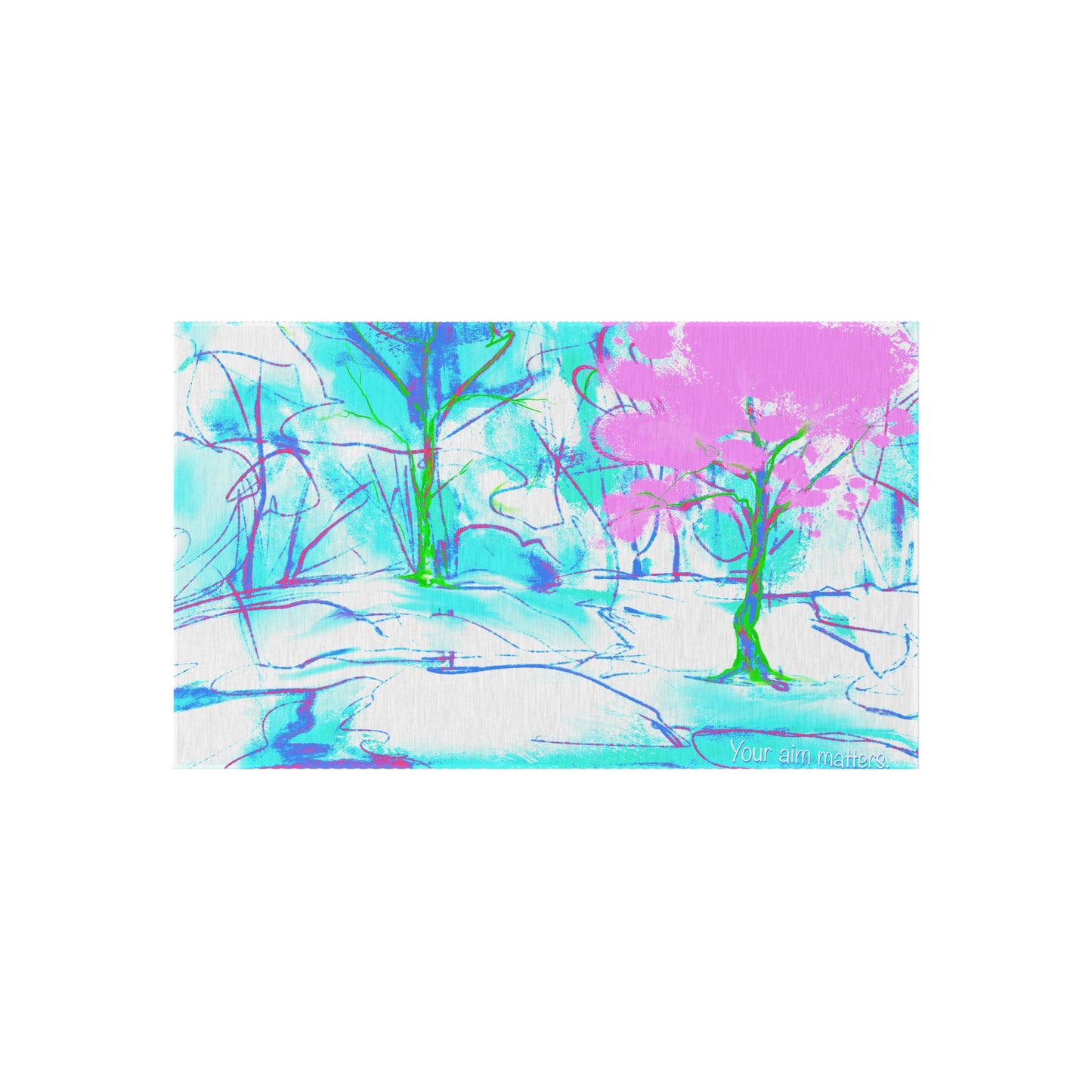 Inspirational Landscapes "Your aim matters" Indoor/Outdoor Area Rug in Blue, Aqua, and Lilac