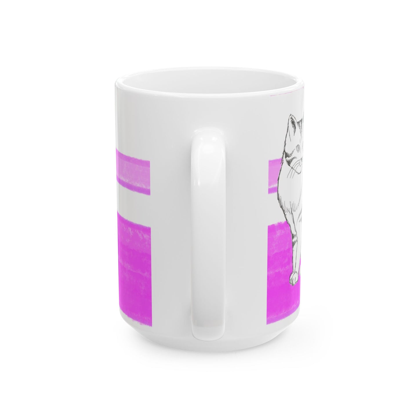 Mega Stripe Kitty Butterfly Flutter Ceramic Mug Purplish Pink