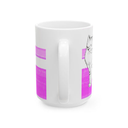 Mega Stripe Kitty Butterfly Flutter Ceramic Mug Purplish Pink