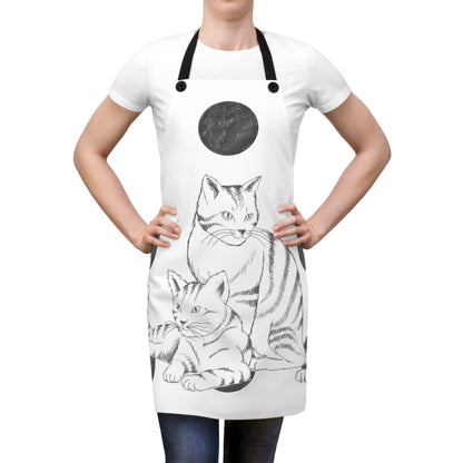Kitty Fun, Apron, Black Polka Dots