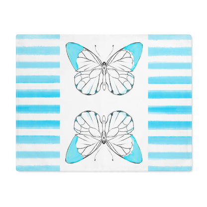 Butterfly Chroma Stripe Placemat, 1pc, Aqua, Cotton, ( Fabric Background Creamy White)