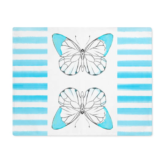 Butterfly Chroma Stripe Placemat, 1pc, Aqua, Cotton, ( Fabric Background Creamy White)