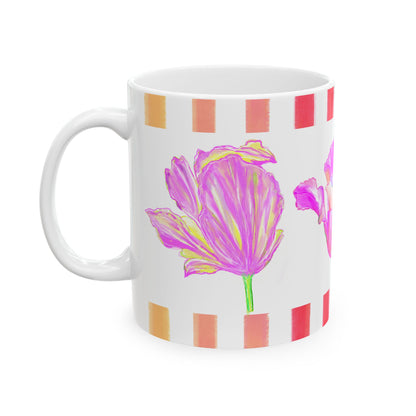 Tulip Love Ceramic Mug, (11oz, 15oz) Pinks