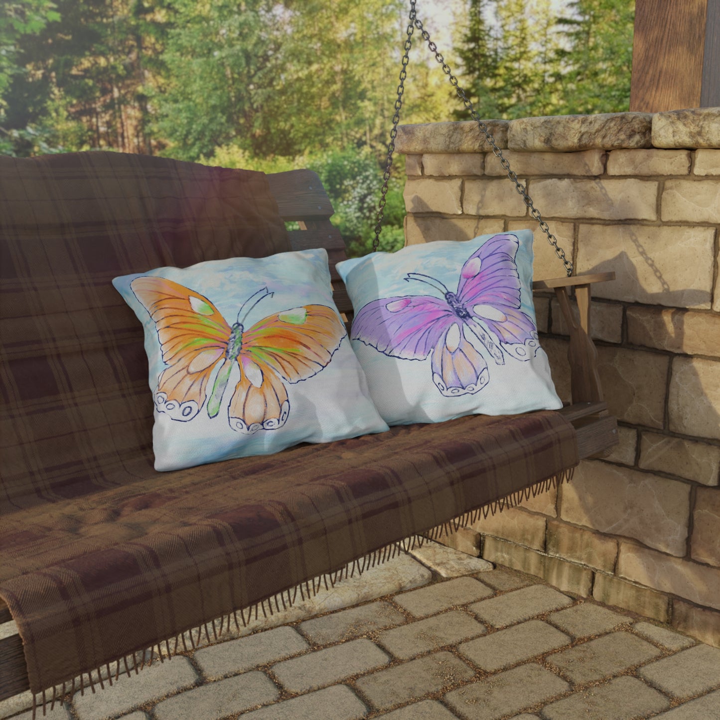 Outdoor Pillows Butterfly Orange & Lavender