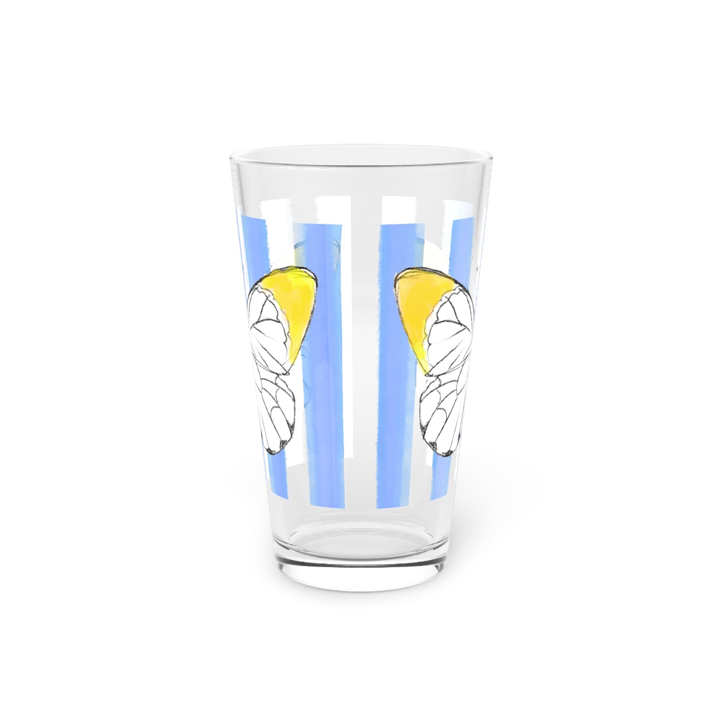 Butterfly Chroma Pint Glass in Yellow with Periwinkle Stripes, 16oz
