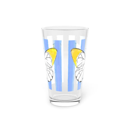 Butterfly Chroma Pint Glass in Yellow with Periwinkle Stripes, 16oz
