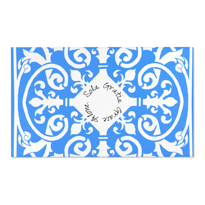 Scrollwork Indoor/Outdoor Rug Blue "Sola Gratia..."