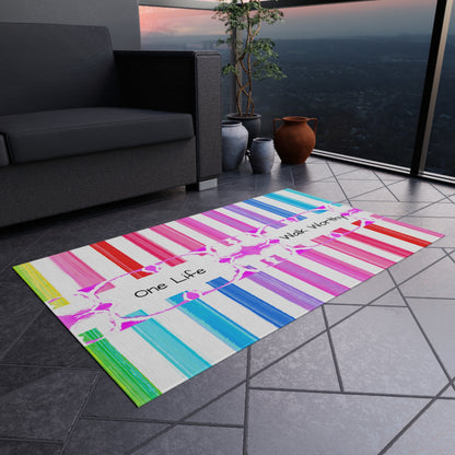 Watercolor Stripes Indoor/Outdoor Rug "One life, walk worthy"