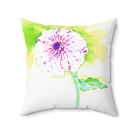 Zinnia Color Splash  Spun Polyester Square Pillow, Yellow. Green, Raspberry,