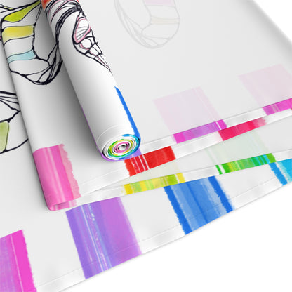Butterfly Flutterstripe Table Runner in Multi-color with Checked Border 1 size ( 16" × 72")  available in Cotton "creamier" & Polyester "whiter"