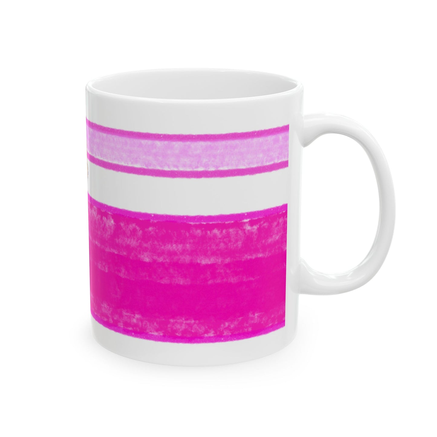 Mega Stripe Kitty Butterfly Flutter Ceramic Mug Raspberry Pink